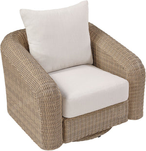 Meridian Furniture Seacrest Wicker Outdoor Swivel Patio Chair with Rust Resistant Frame and Water Cushion Beige 55001Beige-Swivel