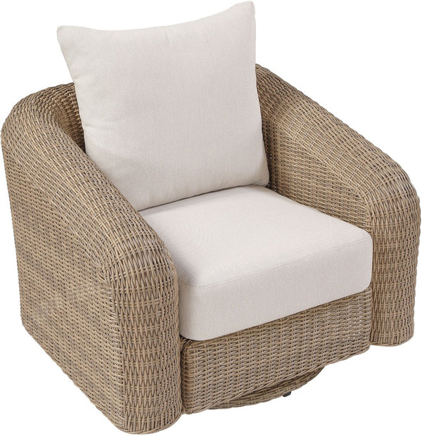 Meridian Furniture Seacrest Wicker Outdoor Swivel Patio Chair with Rust Resistant Frame and Water Cushion Beige 55001Beige-Swivel