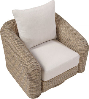 Meridian Furniture Seacrest Wicker Outdoor Swivel Patio Chair with Rust Resistant Frame and Water Cushion Beige 55001Beige-Swivel