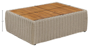 Meridian Furniture Seacrest Solid Teak Woven Wicker Outdoor Patio Coffee Table for Lounge Decks and Garden Areas Natural / Taupe 55002-CT