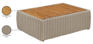 Meridian Furniture Seacrest Solid Teak Woven Wicker Outdoor Patio Coffee Table for Lounge Decks and Garden Areas Natural / Taupe 55002-CT
