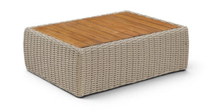 Meridian Furniture Seacrest Solid Teak Woven Wicker Outdoor Patio Coffee Table for Lounge Decks and Garden Areas Natural / Taupe 55002-CT