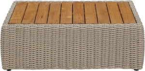 Meridian Furniture Seacrest Solid Teak Woven Wicker Outdoor Patio Coffee Table for Lounge Decks and Garden Areas Natural / Taupe 55002-CT