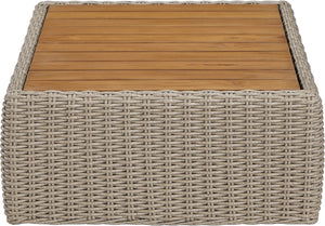 Meridian Furniture Seacrest Solid Teak Woven Wicker Outdoor Patio Coffee Table for Lounge Decks and Garden Areas Natural / Taupe 55002-CT