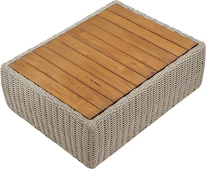 Meridian Furniture Seacrest Solid Teak Woven Wicker Outdoor Patio Coffee Table for Lounge Decks and Garden Areas Natural / Taupe 55002-CT