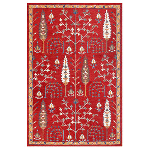 Homeroots 5' X 8' Red And Ivory Wool Floral Hand Tufted Area Rug Red,Multi Wool 550023