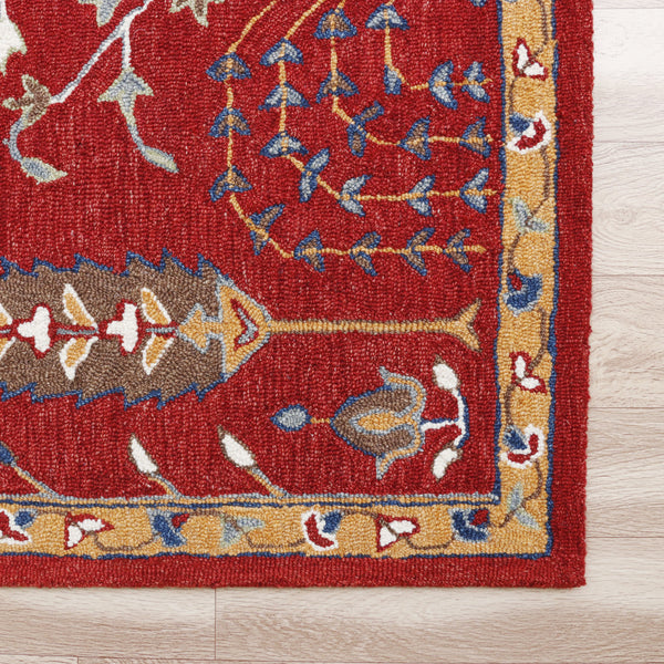 Homeroots 5' X 8' Red And Ivory Wool Floral Hand Tufted Area Rug Red,Multi Wool 550023