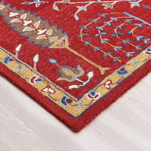 Homeroots 5' X 8' Red And Ivory Wool Floral Hand Tufted Area Rug Red,Multi Wool 550023