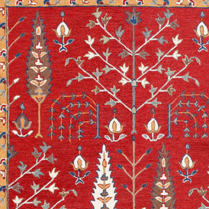 Homeroots 5' X 8' Red And Ivory Wool Floral Hand Tufted Area Rug Red,Multi Wool 550023