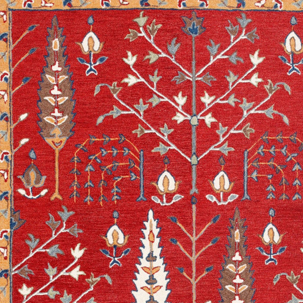 Homeroots 5' X 8' Red And Ivory Wool Floral Hand Tufted Area Rug Red,Multi Wool 550023