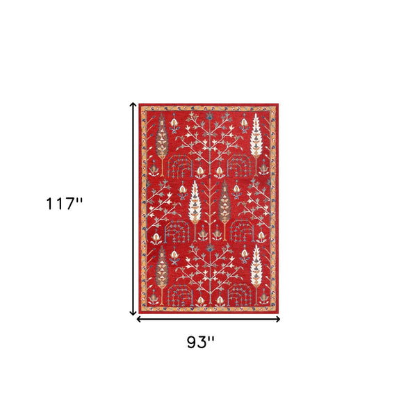 Homeroots 8' X 10' Red And Ivory Wool Floral Hand Tufted Area Rug Red,Multi Wool 550024