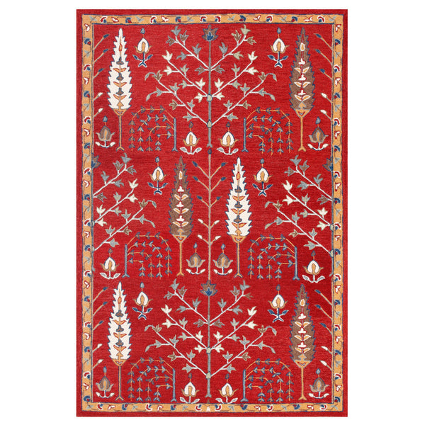 Homeroots 8' X 10' Red And Ivory Wool Floral Hand Tufted Area Rug Red,Multi Wool 550024