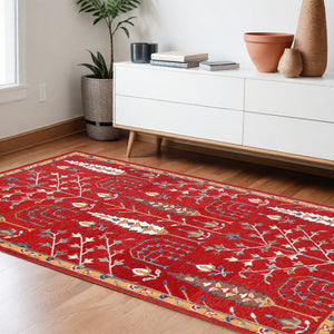 Homeroots 9' X 12' Red And Ivory Wool Floral Hand Tufted Area Rug Red,Multi Wool 550025