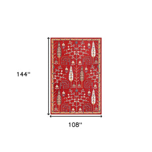 Homeroots 9' X 12' Red And Ivory Wool Floral Hand Tufted Area Rug Red,Multi Wool 550025
