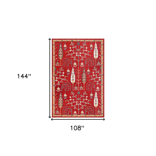 Homeroots 9' X 12' Red And Ivory Wool Floral Hand Tufted Area Rug Red,Multi Wool 550025