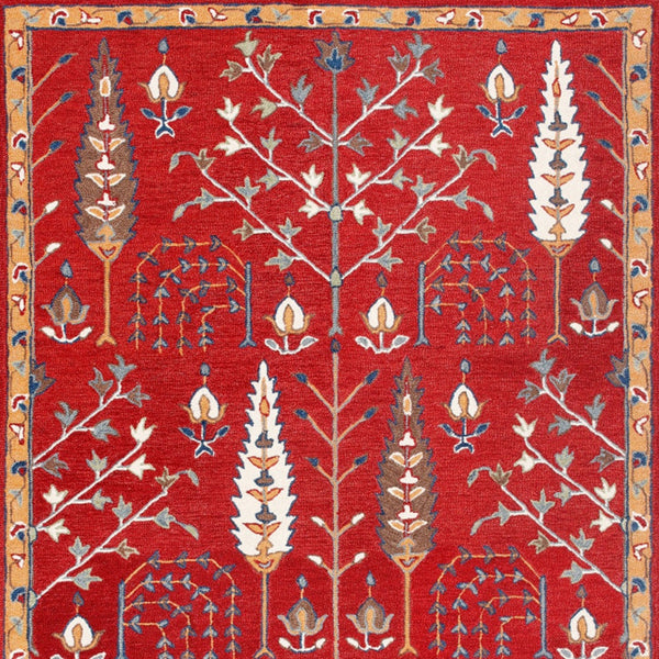 Homeroots 9' X 12' Red And Ivory Wool Floral Hand Tufted Area Rug Red,Multi Wool 550025