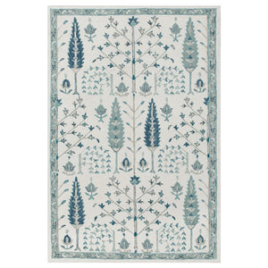 Homeroots 5' X 8' Ivory And Blue Wool Floral Hand Tufted Area Rug Ivory,Blue Wool 550026