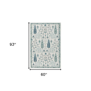 Homeroots 5' X 8' Ivory And Blue Wool Floral Hand Tufted Area Rug Ivory,Blue Wool 550026