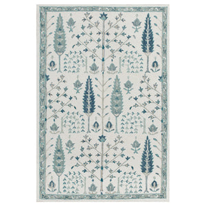 Homeroots 5' X 8' Ivory And Blue Wool Floral Hand Tufted Area Rug Ivory,Blue Wool 550026