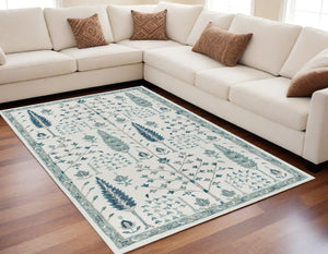 Homeroots 5' X 8' Ivory And Blue Wool Floral Hand Tufted Area Rug Ivory,Blue Wool 550026