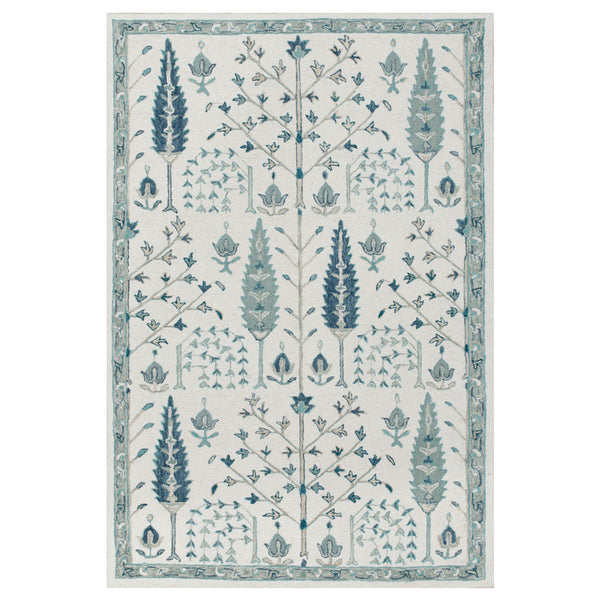 Homeroots 8' X 10' Ivory And Blue Wool Floral Hand Tufted Area Rug Ivory,Blue Wool 550027