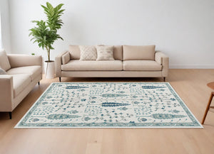 Homeroots 8' X 10' Ivory And Blue Wool Floral Hand Tufted Area Rug Ivory,Blue Wool 550027