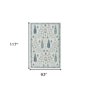 Homeroots 8' X 10' Ivory And Blue Wool Floral Hand Tufted Area Rug Ivory,Blue Wool 550027