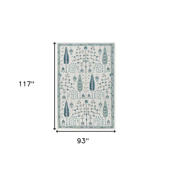 Homeroots 8' X 10' Ivory And Blue Wool Floral Hand Tufted Area Rug Ivory,Blue Wool 550027