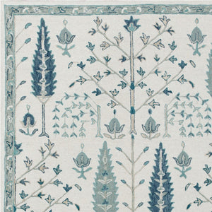 Homeroots 8' X 10' Ivory And Blue Wool Floral Hand Tufted Area Rug Ivory,Blue Wool 550027