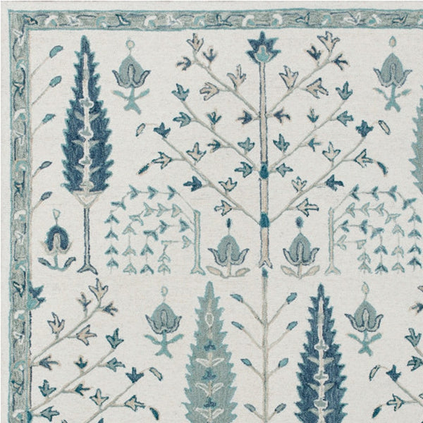 Homeroots 8' X 10' Ivory And Blue Wool Floral Hand Tufted Area Rug Ivory,Blue Wool 550027