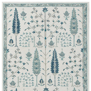 Homeroots 8' X 10' Ivory And Blue Wool Floral Hand Tufted Area Rug Ivory,Blue Wool 550027