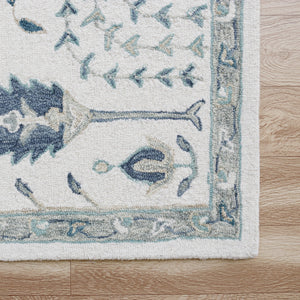 Homeroots 9' X 12' Ivory And Blue Wool Floral Hand Tufted Area Rug Ivory,Blue Wool 550028