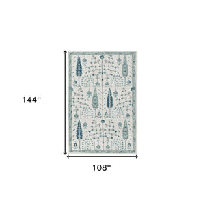 Homeroots 9' X 12' Ivory And Blue Wool Floral Hand Tufted Area Rug Ivory,Blue Wool 550028