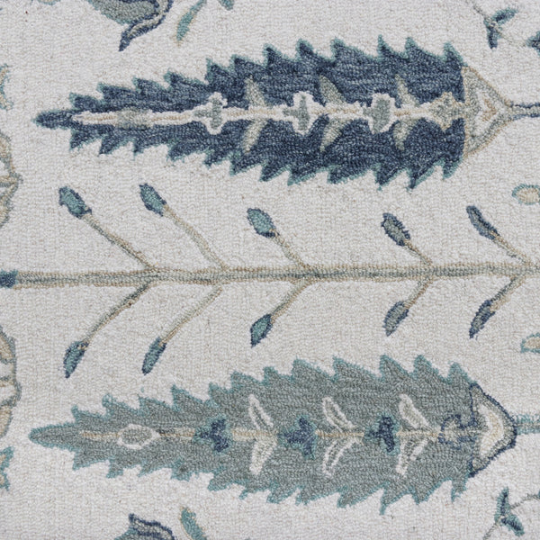 Homeroots 9' X 12' Ivory And Blue Wool Floral Hand Tufted Area Rug Ivory,Blue Wool 550028