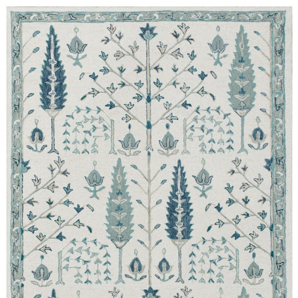Homeroots 9' X 12' Ivory And Blue Wool Floral Hand Tufted Area Rug Ivory,Blue Wool 550028