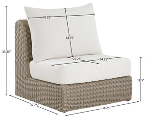 Meridian Furniture Seacrest Modular Wicker Patio Armless Chair Aluminum Frame Uv Resistant Olefin Cushion Outdoor Cream 55002Cream-Armless