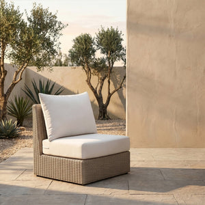 Meridian Furniture Seacrest Modular Wicker Patio Armless Chair Aluminum Frame Uv Resistant Olefin Cushion Outdoor Cream 55002Cream-Armless