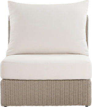 Meridian Furniture Seacrest Modular Wicker Patio Armless Chair Aluminum Frame Uv Resistant Olefin Cushion Outdoor Cream 55002Cream-Armless