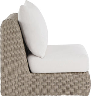 Meridian Furniture Seacrest Modular Wicker Patio Armless Chair Aluminum Frame Uv Resistant Olefin Cushion Outdoor Cream 55002Cream-Armless