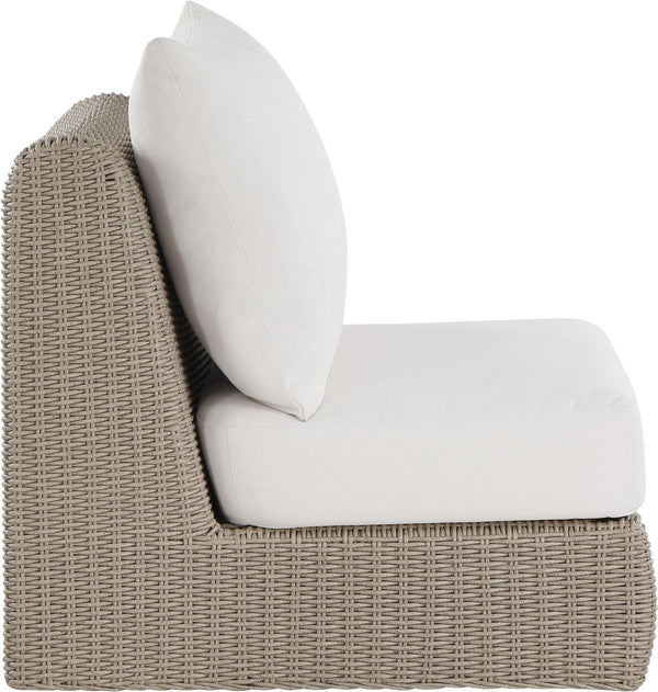 Meridian Furniture Seacrest Modular Wicker Patio Armless Chair Aluminum Frame Uv Resistant Olefin Cushion Outdoor Cream 55002Cream-Armless