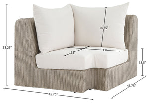 Meridian Furniture Seacrest Outdoor Modular Wicker Corner Chair with Weather Resistant Olefin Fabric for Patio Cream 55002Cream-Corner