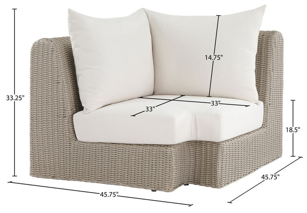 Meridian Furniture Seacrest Outdoor Modular Wicker Corner Chair with Weather Resistant Olefin Fabric for Patio Cream 55002Cream-Corner