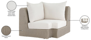 Meridian Furniture Seacrest Outdoor Modular Wicker Corner Chair with Weather Resistant Olefin Fabric for Patio Cream 55002Cream-Corner