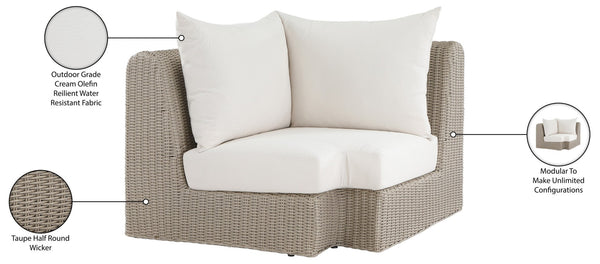 Meridian Furniture Seacrest Outdoor Modular Wicker Corner Chair with Weather Resistant Olefin Fabric for Patio Cream 55002Cream-Corner