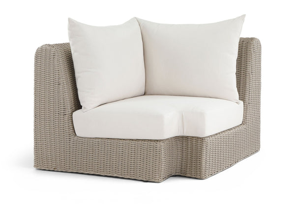 Meridian Furniture Seacrest Outdoor Modular Wicker Corner Chair with Weather Resistant Olefin Fabric for Patio Cream 55002Cream-Corner