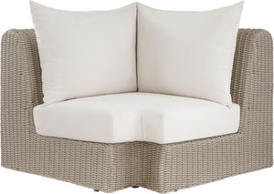 Meridian Furniture Seacrest Outdoor Modular Wicker Corner Chair with Weather Resistant Olefin Fabric for Patio Cream 55002Cream-Corner