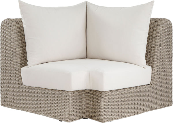 Meridian Furniture Seacrest Outdoor Modular Wicker Corner Chair with Weather Resistant Olefin Fabric for Patio Cream 55002Cream-Corner