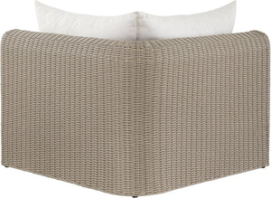 Meridian Furniture Seacrest Outdoor Modular Wicker Corner Chair with Weather Resistant Olefin Fabric for Patio Cream 55002Cream-Corner