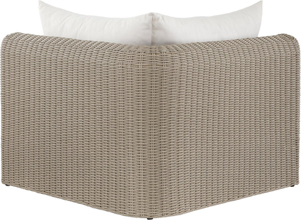 Meridian Furniture Seacrest Outdoor Modular Wicker Corner Chair with Weather Resistant Olefin Fabric for Patio Cream 55002Cream-Corner