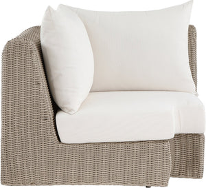 Meridian Furniture Seacrest Outdoor Modular Wicker Corner Chair with Weather Resistant Olefin Fabric for Patio Cream 55002Cream-Corner